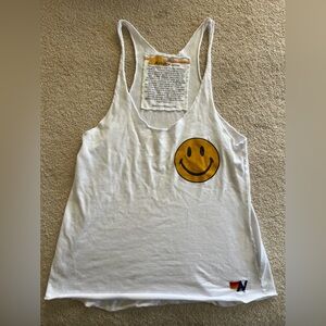 Aviator nation women’s white tank top with smiley face - Medium